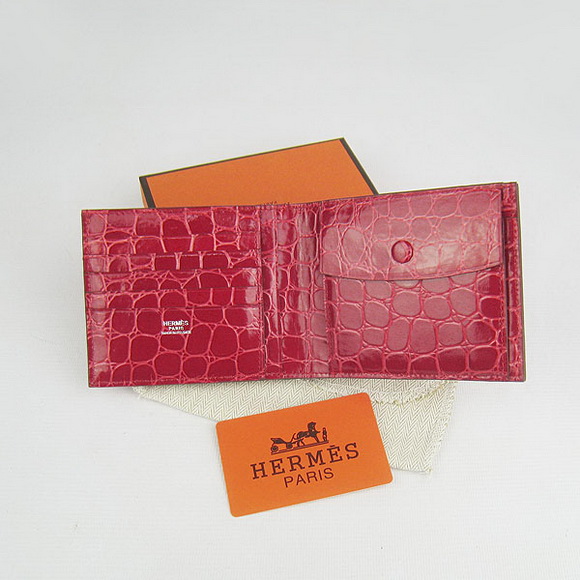 Cheap Replica Hermes Red Crocodile Veins Bi-Fold Wallet H014